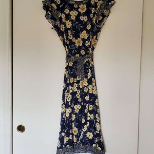 Perceptions Petite Midi Dress with Navy Floral Print